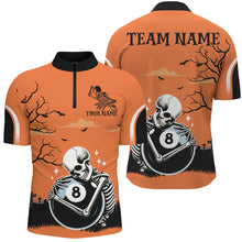 Load image into Gallery viewer, Funny Skeleton Hugging 8 Ball Pool Custom Orange Halloween Billiard Shirts For Men Halloween Outfit TDM2682