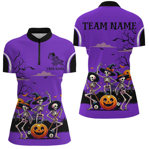 Purple Halloween Spook Night Skeleton Dance Custom Women Billiard Shirts, Billiard Halloween Outfit TDM2683