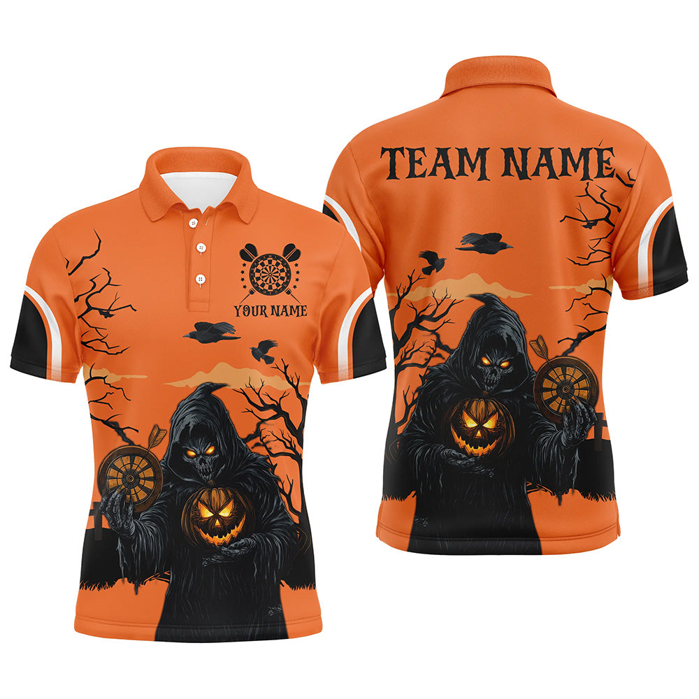 Halloween Spook Night Death Skeleton Custom Darts Shirts For Men, Orange Scary Dart Jerseys TDM2686