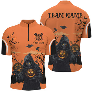 Halloween Spook Night Death Skeleton Custom Darts Shirts For Men, Orange Scary Dart Jerseys TDM2686