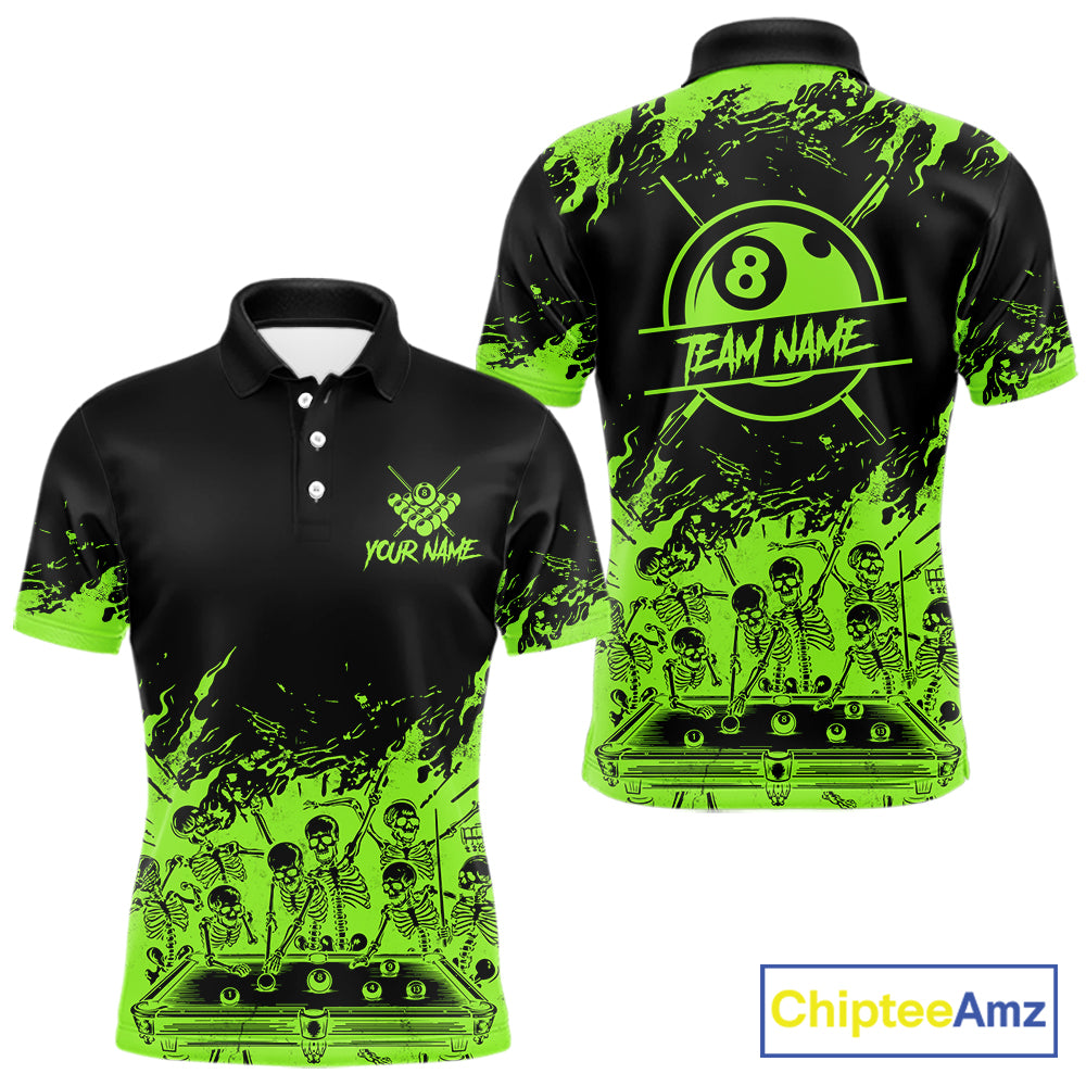 Black And Green Funny Skeleton Billiard Shirts For Men Custom 8 Ball Pool Billiard Team Jersey TDM7791