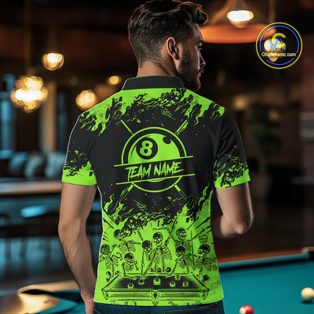 Black And Green Funny Skeleton Billiard Shirts For Men Custom 8 Ball Pool Billiard Team Jersey TDM7791