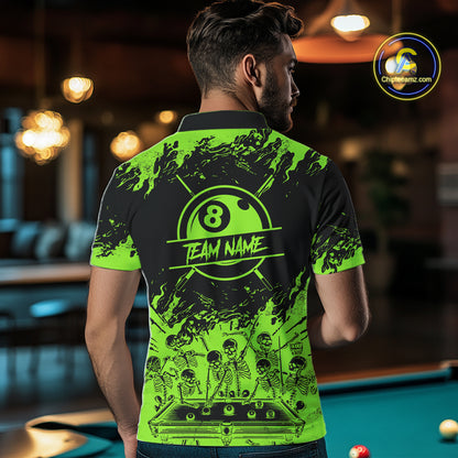 Black And Green Funny Skeleton Billiard Shirts For Men Custom 8 Ball Pool Billiard Team Jersey TDM7791