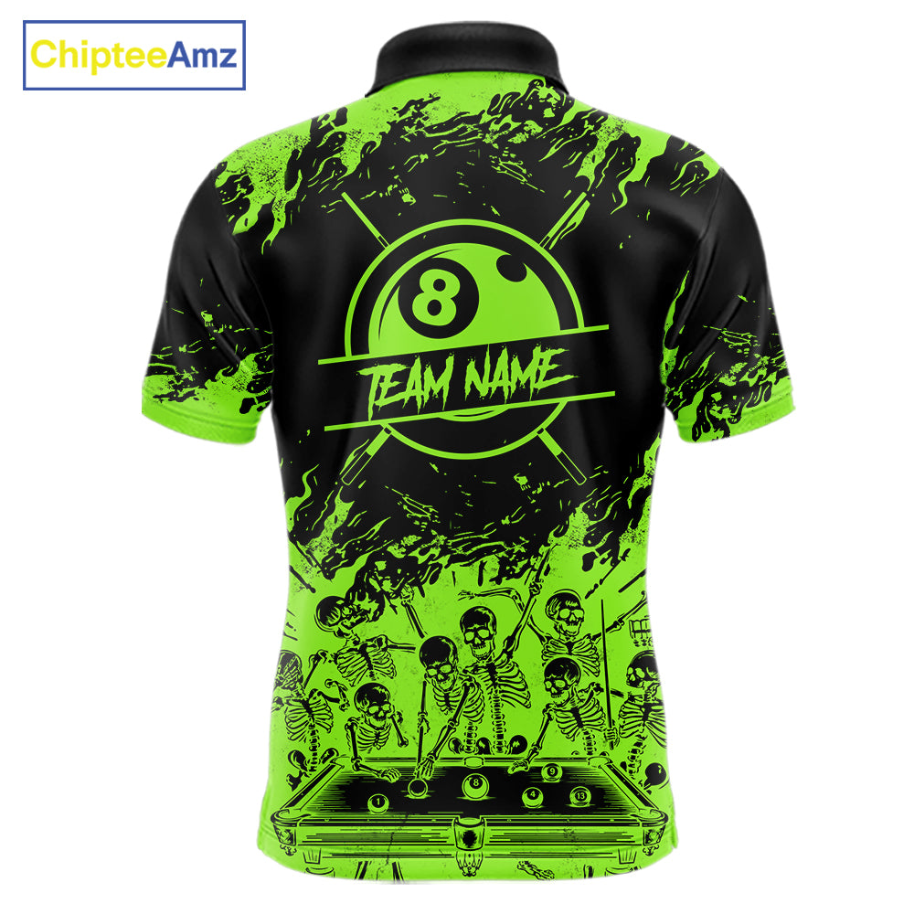Black And Green Funny Skeleton Billiard Shirts For Men Custom 8 Ball Pool Billiard Team Jersey TDM7791