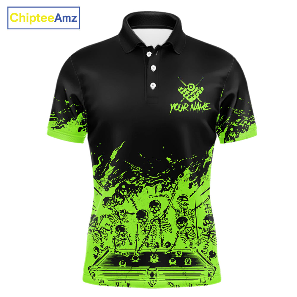 Black And Green Funny Skeleton Billiard Shirts For Men Custom 8 Ball Pool Billiard Team Jersey TDM7791