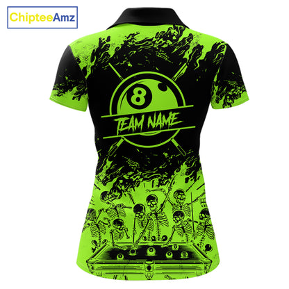 Black And Green Funny Skeleton Billiard Shirts For Women Custom 8 Ball Pool Billiard Team Jersey TDM7791