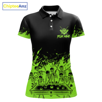 Black And Green Funny Skeleton Billiard Shirts For Women Custom 8 Ball Pool Billiard Team Jersey TDM7791