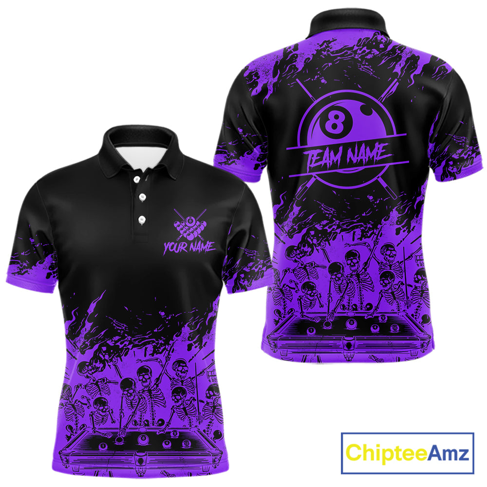 Black And Purple Funny Skeleton Billiard Shirts For Men Custom 8 Ball Pool Billiard Team Jersey TDM7792