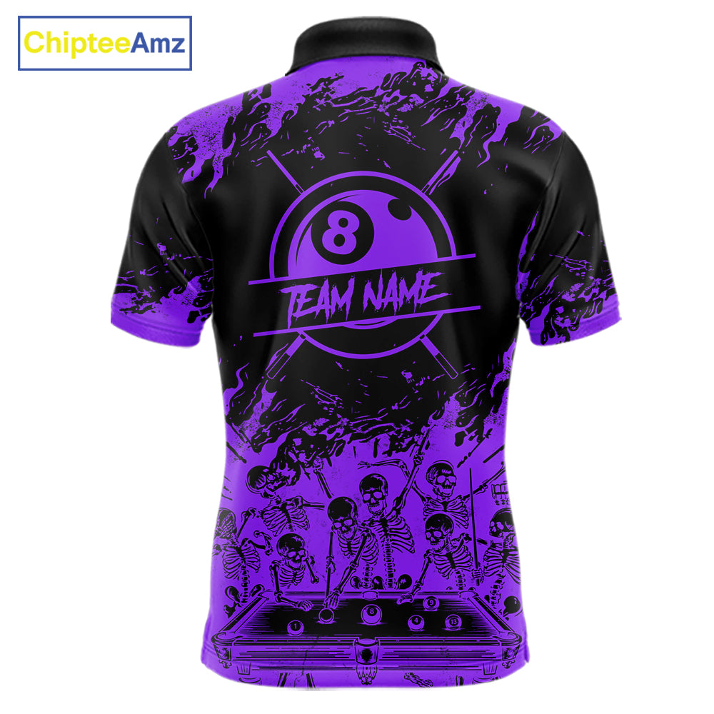 Black And Purple Funny Skeleton Billiard Shirts For Men Custom 8 Ball Pool Billiard Team Jersey TDM7792