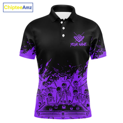 Black And Purple Funny Skeleton Billiard Shirts For Men Custom 8 Ball Pool Billiard Team Jersey TDM7792