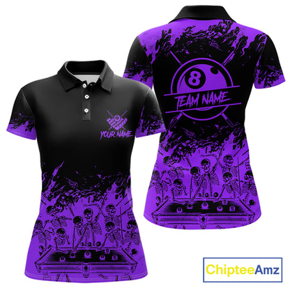Black And Purple Funny Skeleton Billiard Shirts For Women Custom 8 Ball Pool Billiard Team Jersey TDM7792