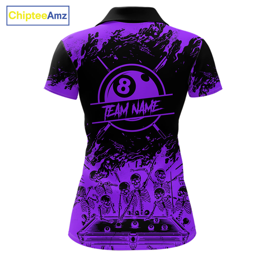 Black And Purple Funny Skeleton Billiard Shirts For Women Custom 8 Ball Pool Billiard Team Jersey TDM7792