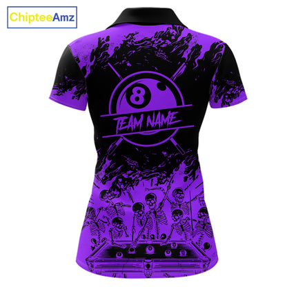 Black And Purple Funny Skeleton Billiard Shirts For Women Custom 8 Ball Pool Billiard Team Jersey TDM7792