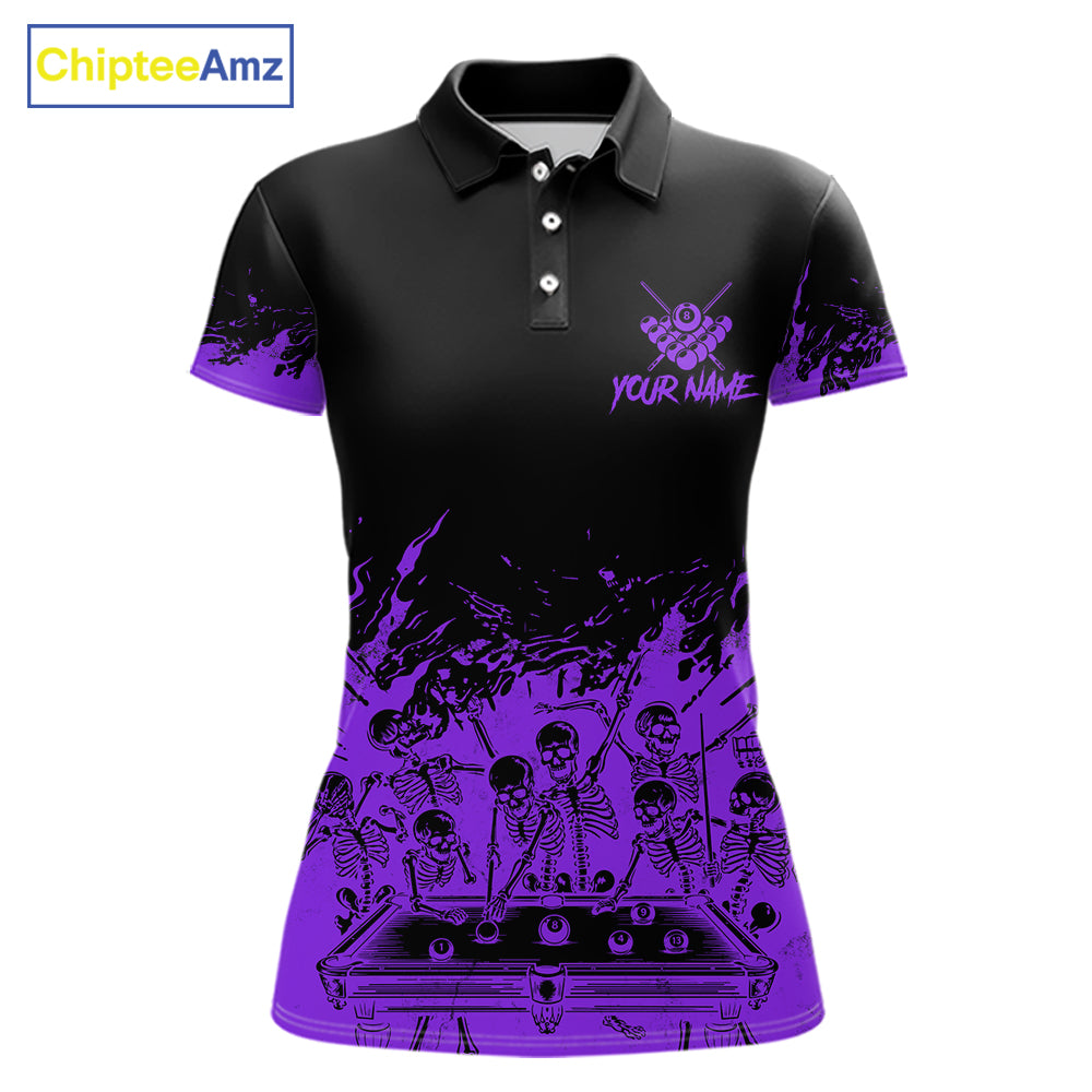 Black And Purple Funny Skeleton Billiard Shirts For Women Custom 8 Ball Pool Billiard Team Jersey TDM7792