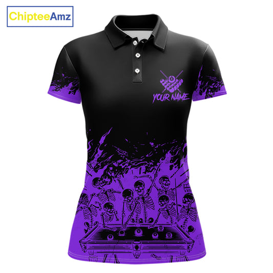 Black And Purple Funny Skeleton Billiard Shirts For Women Custom 8 Ball Pool Billiard Team Jersey TDM7792