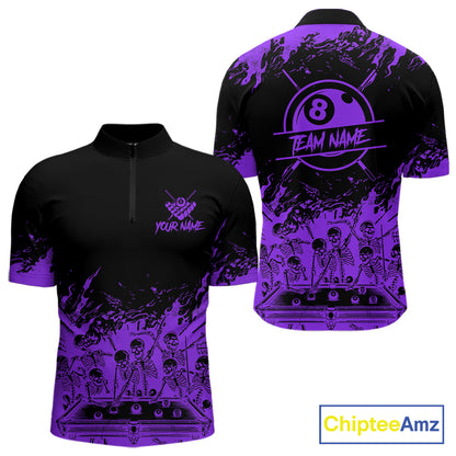 Black And Purple Funny Skeleton Billiard Shirts For Men Custom 8 Ball Pool Billiard Team Jersey TDM7792