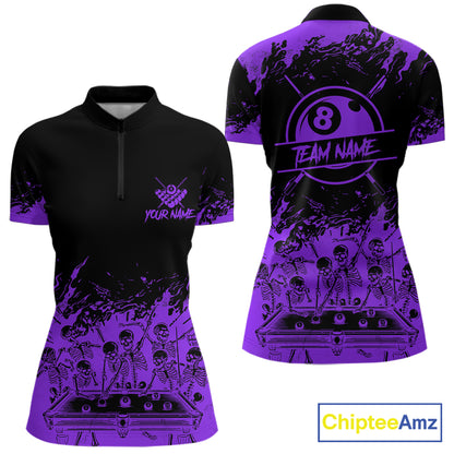 Black And Purple Funny Skeleton Billiard Shirts For Women Custom 8 Ball Pool Billiard Team Jersey TDM7792
