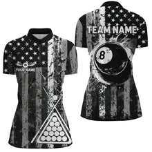 Load image into Gallery viewer, Custom Black Grunge US Flag Patriotic Billiard Shirt For Women Retro 8 Ball Pool Billiard Team Jersey TDM2935