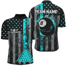 Load image into Gallery viewer, Custom Turquoise Grunge US Flag Patriotic Billiard Shirt For Men Retro 8 Ball Pool Billiard Jersey TDM2936