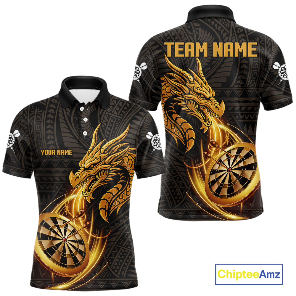 Black And Golden Custom Tribal Dragon Darts Shirt For Men, Darts Team Jersey Polo & Quarter Zip TDM5390