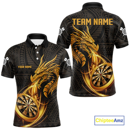Black And Golden Custom Tribal Dragon Darts Shirt For Men, Darts Team Jersey Polo & Quarter Zip TDM5390