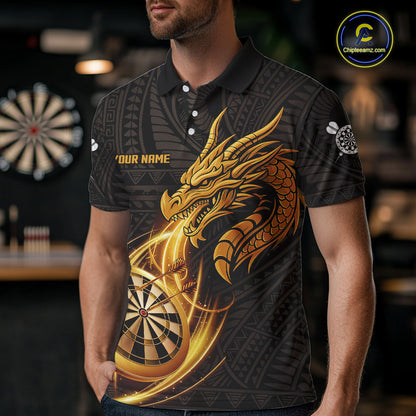 Black And Golden Custom Tribal Dragon Darts Shirt For Men, Darts Team Jersey Polo & Quarter Zip TDM5390
