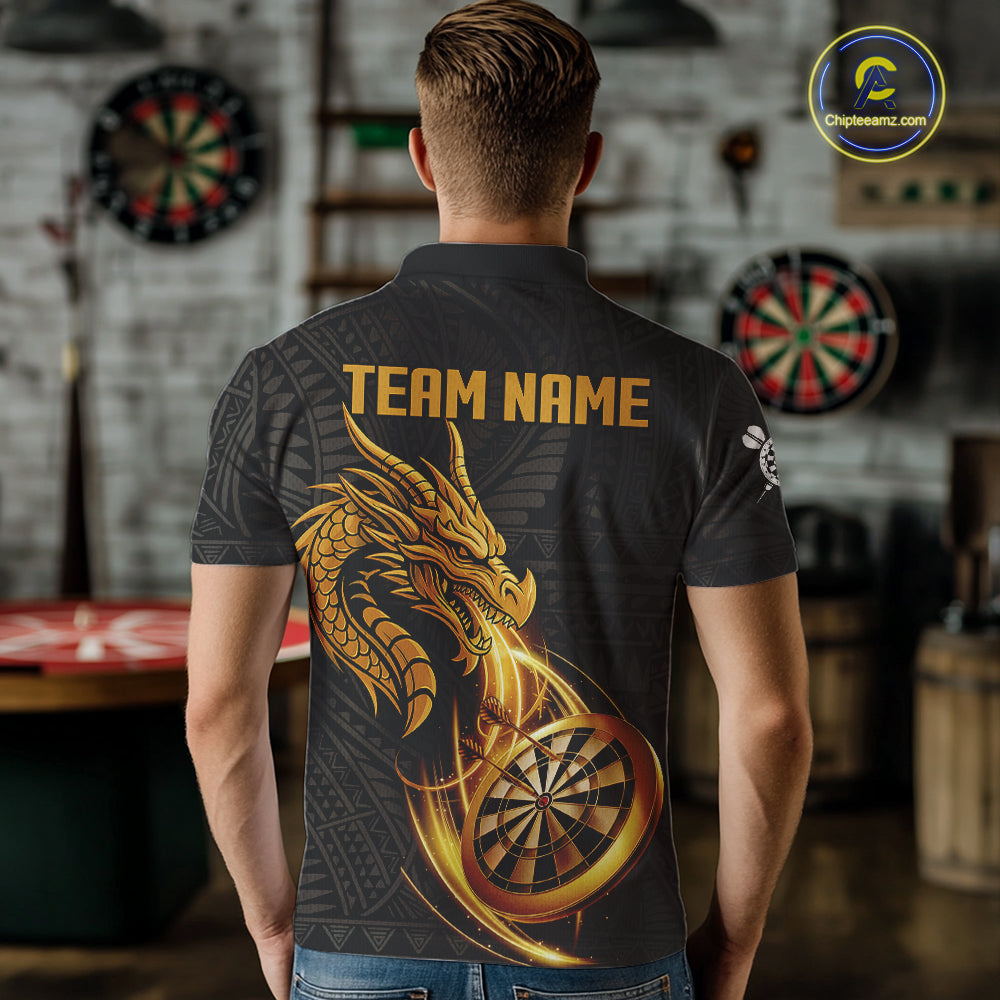 Black And Golden Custom Tribal Dragon Darts Shirt For Men, Darts Team Jersey Polo & Quarter Zip TDM5390
