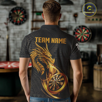 Black And Golden Custom Tribal Dragon Darts Shirt For Men, Darts Team Jersey Polo & Quarter Zip TDM5390