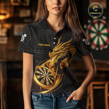 Load image into Gallery viewer, Black And Golden Custom Tribal Dragon Darts Shirt For Women, Darts Team Jersey Polo &amp; Quarter Zip TDM5390