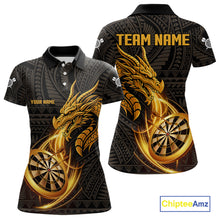 Load image into Gallery viewer, Black And Golden Custom Tribal Dragon Darts Shirt For Women, Darts Team Jersey Polo &amp; Quarter Zip TDM5390