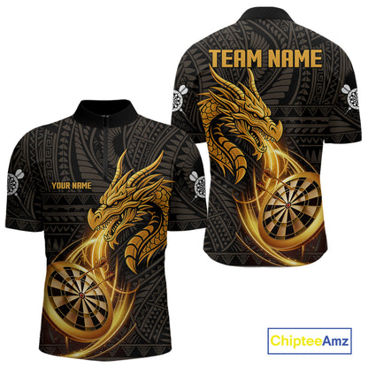 Black And Golden Custom Tribal Dragon Darts Shirt For Men, Darts Team Jersey Polo & Quarter Zip TDM5390