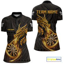 Load image into Gallery viewer, Black And Golden Custom Tribal Dragon Darts Shirt For Women, Darts Team Jersey Polo &amp; Quarter Zip TDM5390