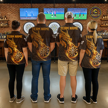 Black And Golden Custom Tribal Dragon Darts Shirt For Women, Darts Team Jersey Polo & Quarter Zip TDM5390
