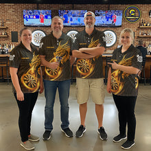 Load image into Gallery viewer, Black And Golden Custom Tribal Dragon Darts Shirt For Women, Darts Team Jersey Polo &amp; Quarter Zip TDM5390