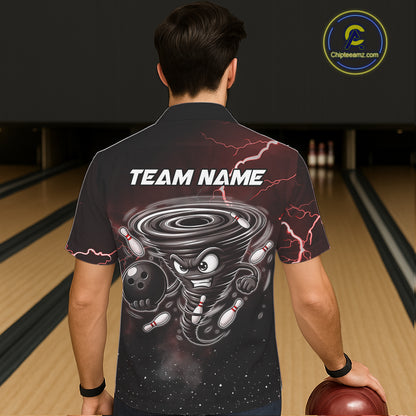 Red Funny Thunder Lightning Tornado Bowling Hawaiian Shirt Custom Bowling Jersey Team Men & Women TDM5393