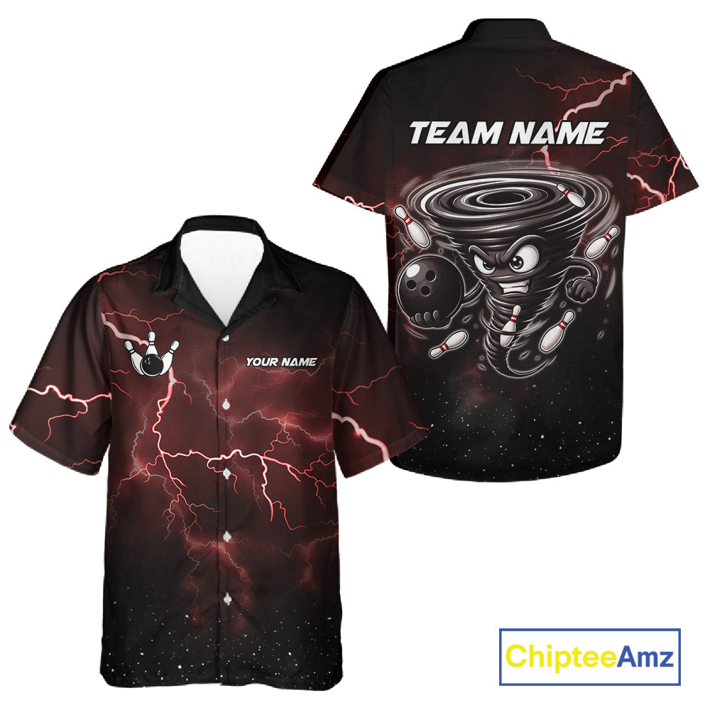 Red Funny Thunder Lightning Tornado Bowling Hawaiian Shirt Custom Bowling Jersey Team Men & Women TDM5393