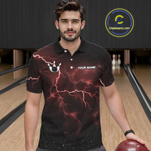Load image into Gallery viewer, Personalized Thunder Lightning Tornado Funny Bowling Shirt For Men Custom Bowling Team Jersey |Red TDM5393