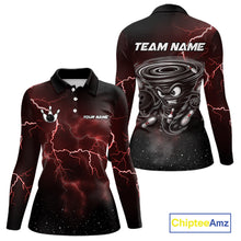 Load image into Gallery viewer, Personalized Thunder Lightning Tornado Funny Bowling Shirt For Women Custom Bowling Team Jersey |Red TDM5393
