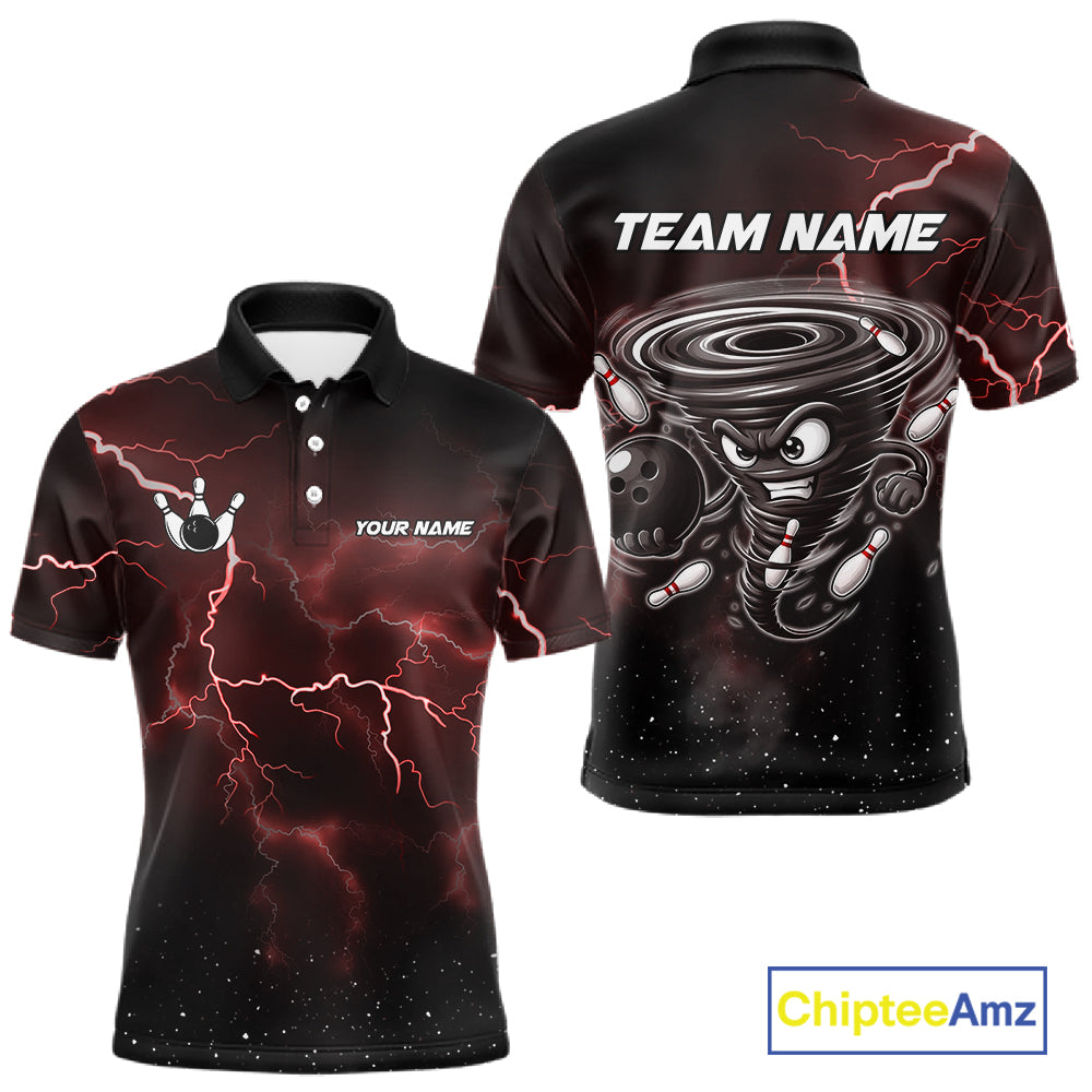 Personalized Thunder Lightning Tornado Funny Bowling Shirt For Men Custom Bowling Team Jersey |Red TDM5393