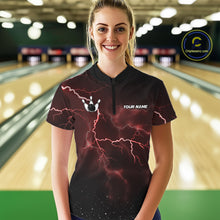 Load image into Gallery viewer, Personalized Thunder Lightning Tornado Funny Bowling Shirt For Women Custom Bowling Team Jersey |Red TDM5393