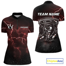 Load image into Gallery viewer, Personalized Thunder Lightning Tornado Funny Bowling Shirt For Women Custom Bowling Team Jersey |Red TDM5393
