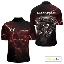 Load image into Gallery viewer, Personalized Thunder Lightning Tornado Funny Bowling Shirt For Men Custom Bowling Team Jersey |Red TDM5393