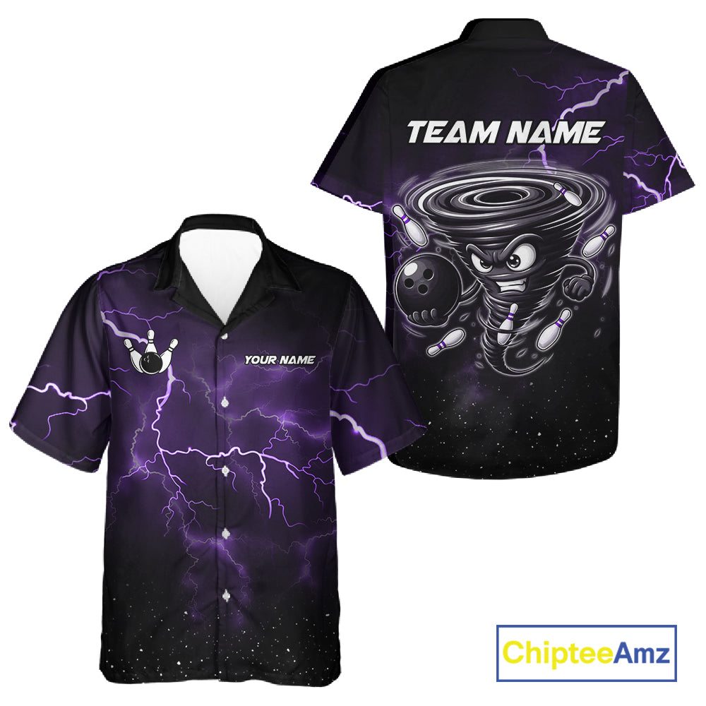 Purple Funny Thunder Lightning Tornado Bowling Hawaiian Shirt Custom Bowling Jersey Team Men & Women TDM5394