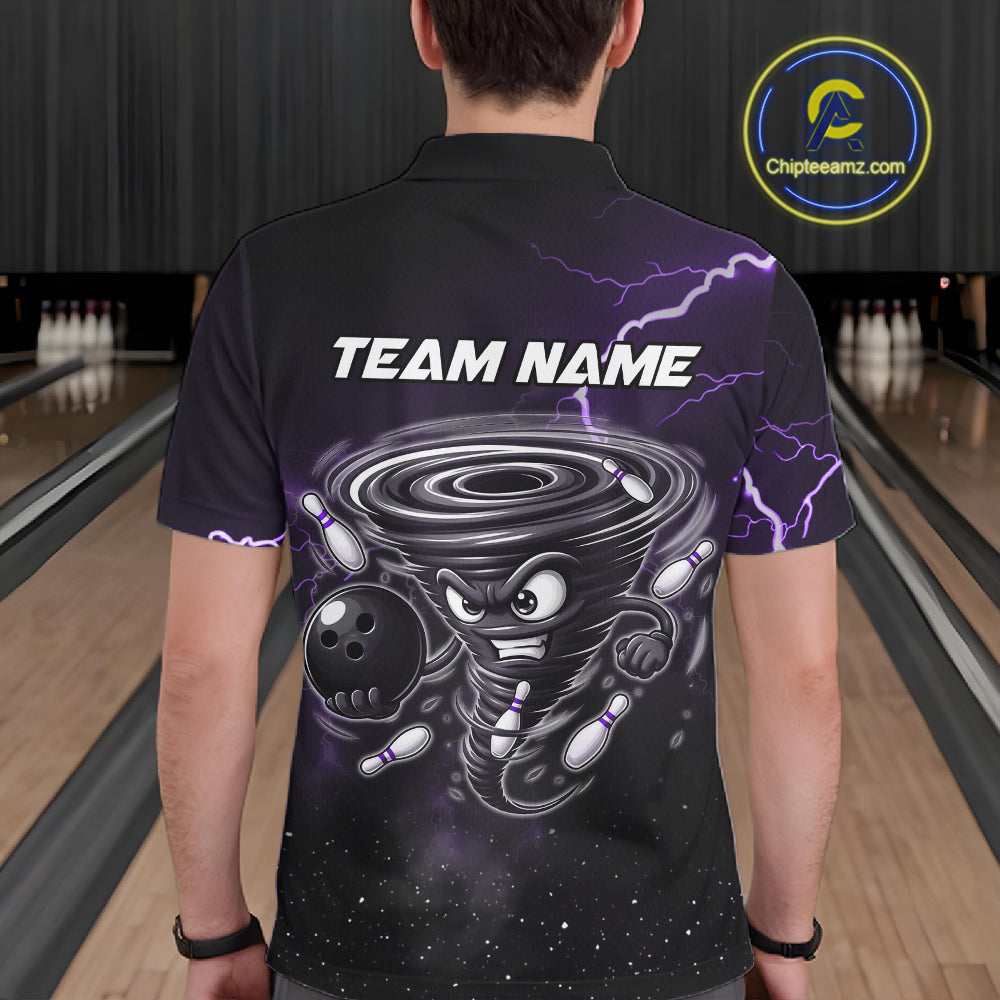 Personalized Thunder Lightning Tornado Funny Bowling Shirt For Men, Bowling Team Jersey |Purple TDM5394
