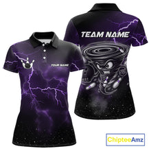Load image into Gallery viewer, Personalized Thunder Lightning Tornado Funny Bowling Shirt For Women, Bowling Team Jersey |Purple TDM5394