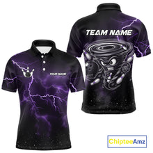 Load image into Gallery viewer, Personalized Thunder Lightning Tornado Funny Bowling Shirt For Men, Bowling Team Jersey |Purple TDM5394