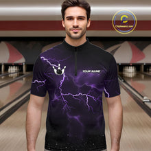 Load image into Gallery viewer, Personalized Thunder Lightning Tornado Funny Bowling Shirt For Men, Bowling Team Jersey |Purple TDM5394