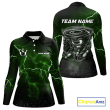Load image into Gallery viewer, Personalized Thunder Lightning Tornado Funny Bowling Shirt For Women, Bowling Team Jersey |Green TDM5395