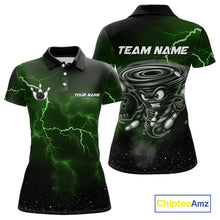 Load image into Gallery viewer, Personalized Thunder Lightning Tornado Funny Bowling Shirt For Women, Bowling Team Jersey |Green TDM5395