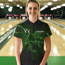 Load image into Gallery viewer, Personalized Thunder Lightning Tornado Funny Bowling Shirt For Women, Bowling Team Jersey |Green TDM5395